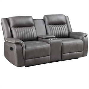 Pemberly Row Loveseat Recliner with Gray Polyester Upholstery and Console