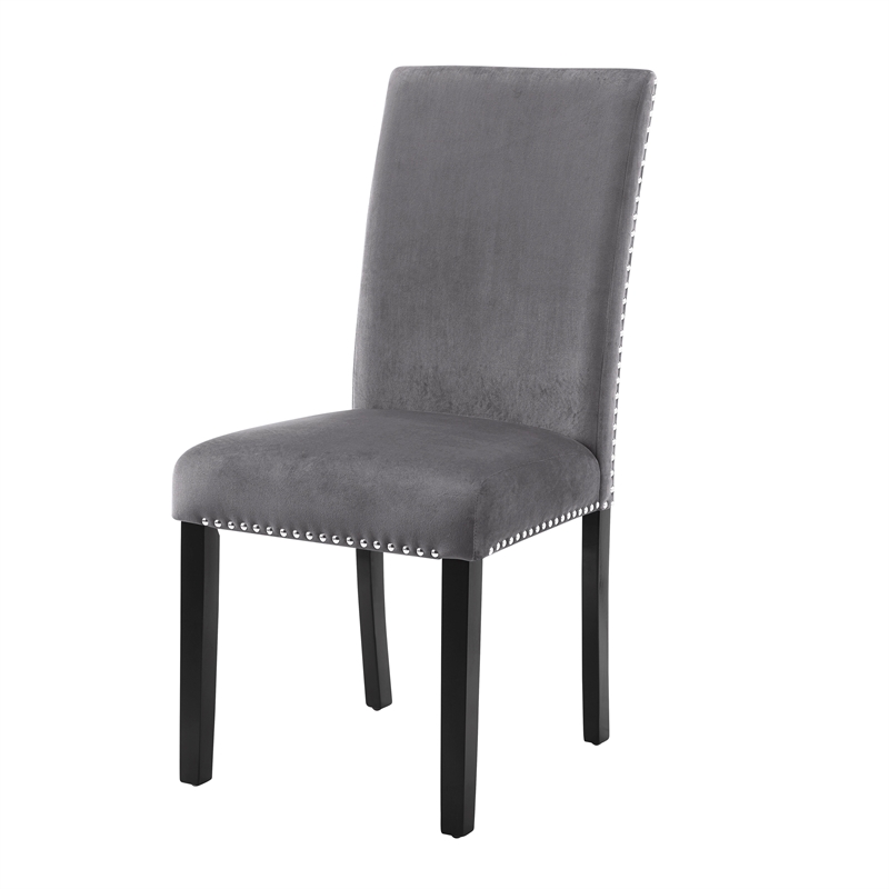 Pemberly Row Solid Wood Gray Dining Chairs Set of 6 with Velvet Seats