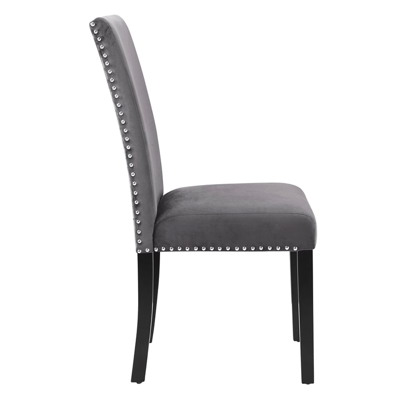 Pemberly Row Solid Wood Gray Dining Chairs Set of 6 with Velvet Seats