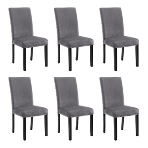 Pemberly Row Solid Wood Gray Dining Chairs Set of 6 with Velvet Seats