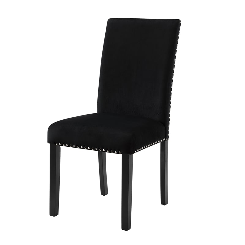 Pemberly Row Rubberwood Dining Chairs Black Velvet Upholstery Set of 4