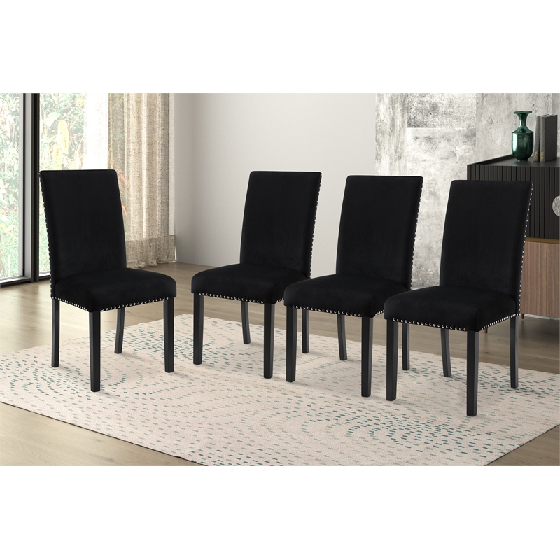Pemberly Row Rubberwood Dining Chairs Black Velvet Upholstery Set of 4