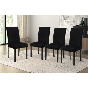Pemberly Row Rubberwood Dining Chairs Black Velvet Upholstery Set of 4