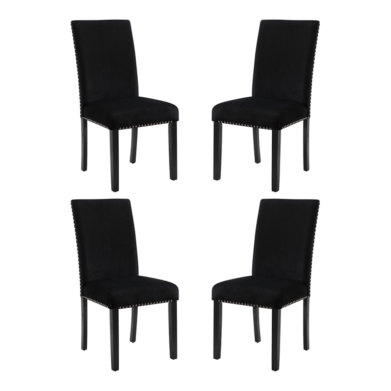 Pemberly Row Rubberwood Dining Chairs Black Velvet Upholstery Set of 4