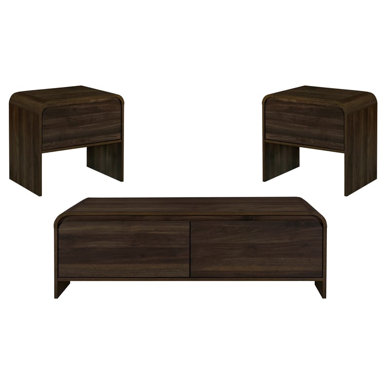 Pemberly Row 3-Piece Wood Cocktail and End Table Set in Walnut