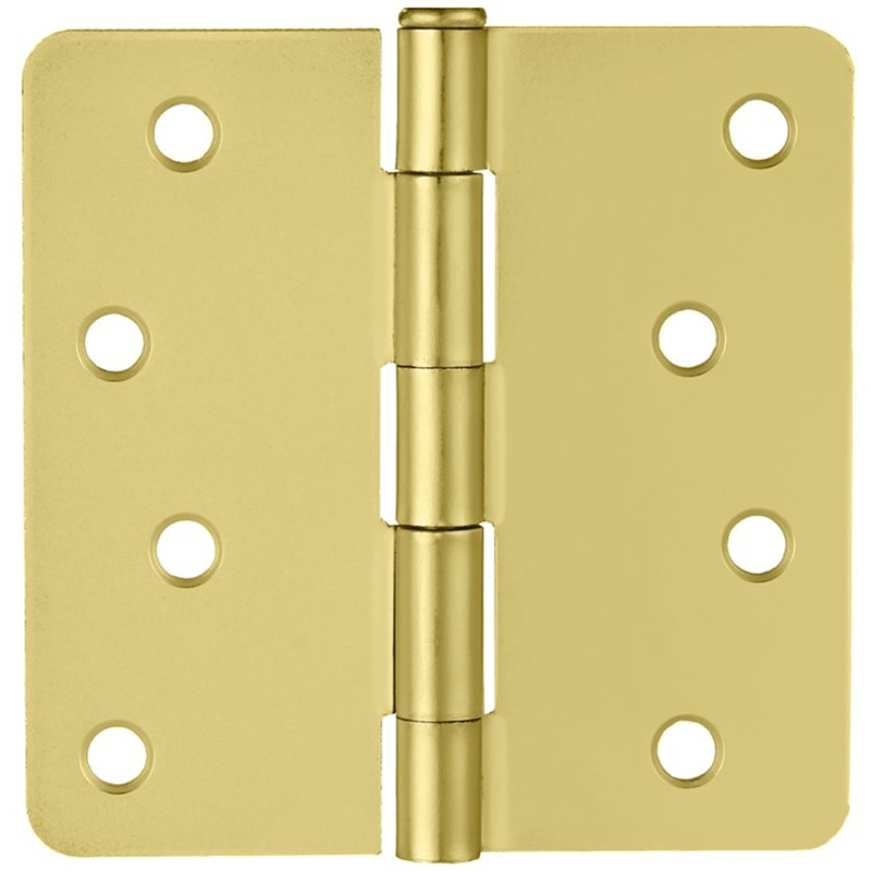 Pemberly Row Steel Door Hinge 4-Inch Satin Brass 1/4-Inch Radius 10-Pack