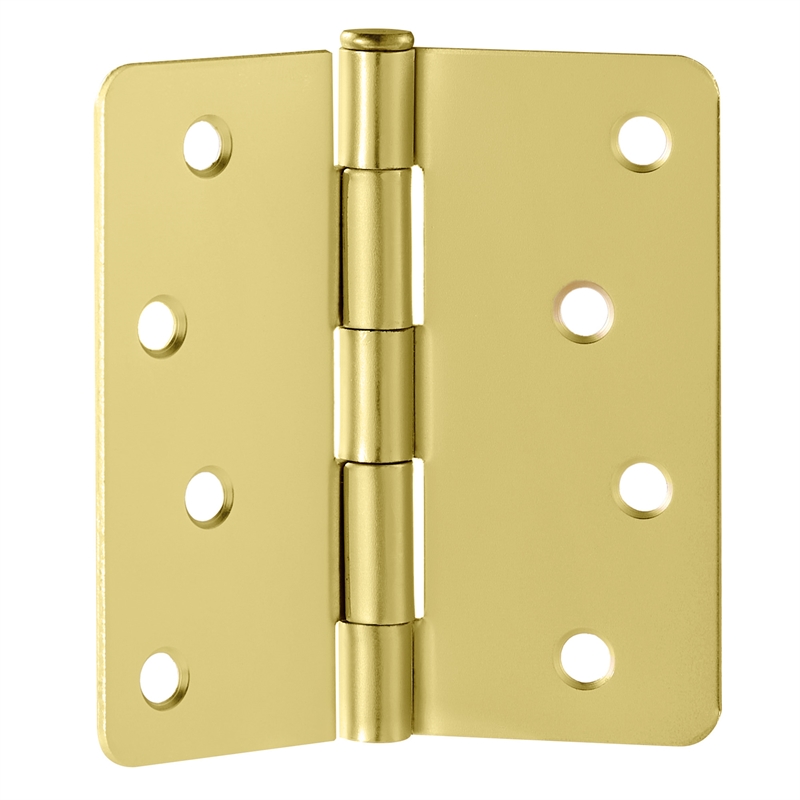 Pemberly Row Steel Door Hinge 4-Inch Satin Brass 1/4-Inch Radius 10-Pack