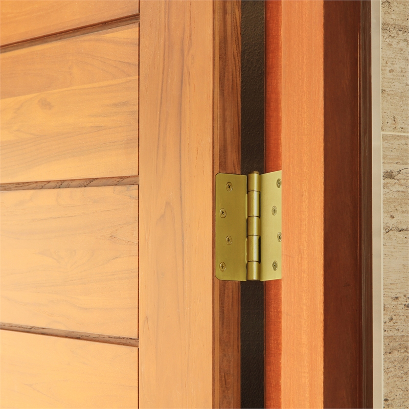 Pemberly Row Steel Door Hinge 4-Inch Satin Brass 1/4-Inch Radius 10-Pack