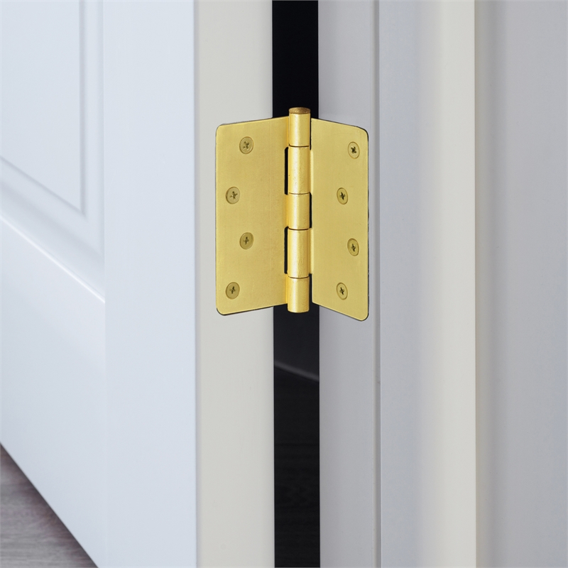 Pemberly Row Steel Door Hinge 4-Inch Satin Brass 1/4-Inch Radius 10-Pack