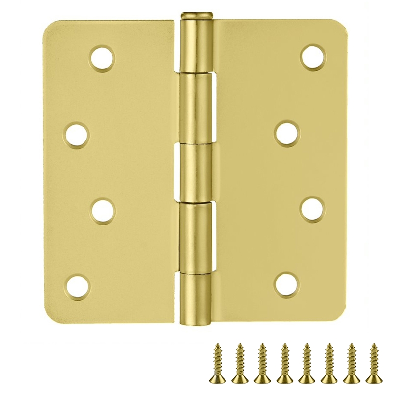 Pemberly Row Steel Door Hinge 4-Inch Satin Brass 1/4-Inch Radius 10-Pack