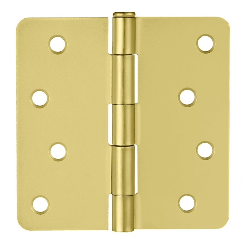 Pemberly Row Steel Door Hinge 4-Inch Satin Brass 1/4-Inch Radius 10-Pack