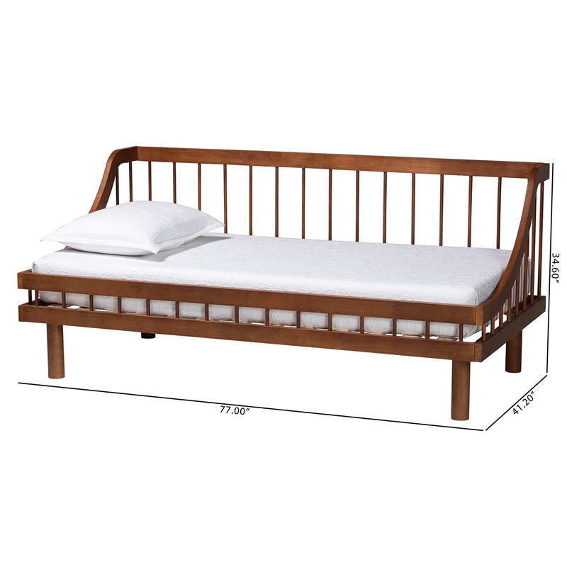 Pemberly Row Mid-Century Modern Walnut Wood Twin Daybed with Slats