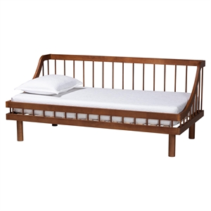 Pemberly Row Mid-Century Modern Walnut Wood Twin Daybed with Slats