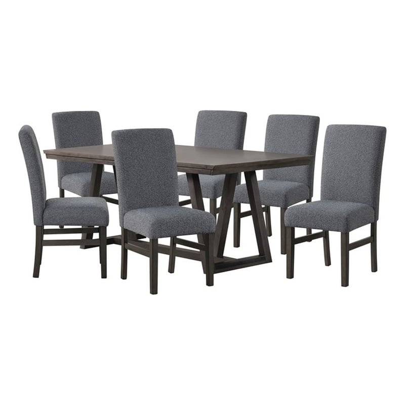 Pemberly Row 7-Piece Wood Dining Table Set with Upholstered Chairs in Gray