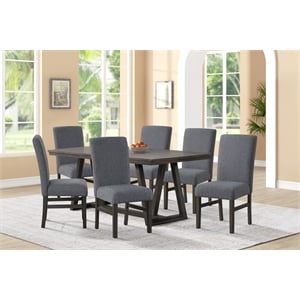 Pemberly Row 7-Piece Wood Dining Table Set with Upholstered Chairs in Gray