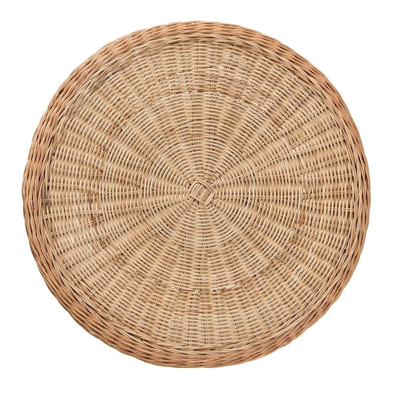 Pemberly Row Bohemian Natural Rattan Coffee Table with Shelf