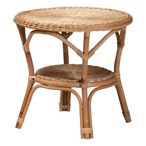 Pemberly Row Bohemian Natural Rattan Coffee Table with Shelf