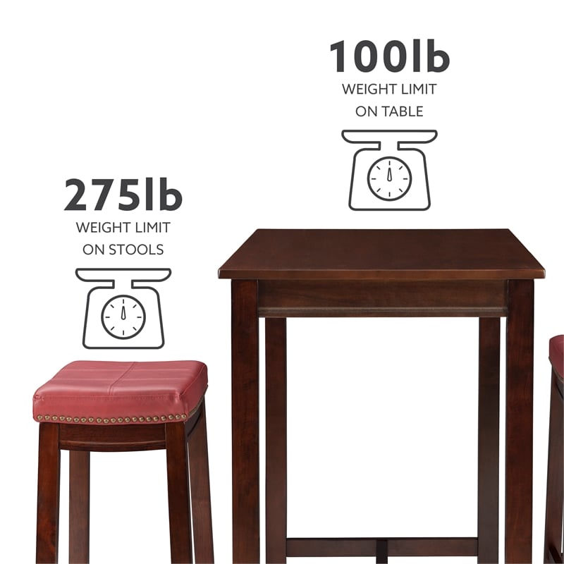Pemberly Row 3-Piece Bar Dining Set with Faux Leather Seats in Brown Wood