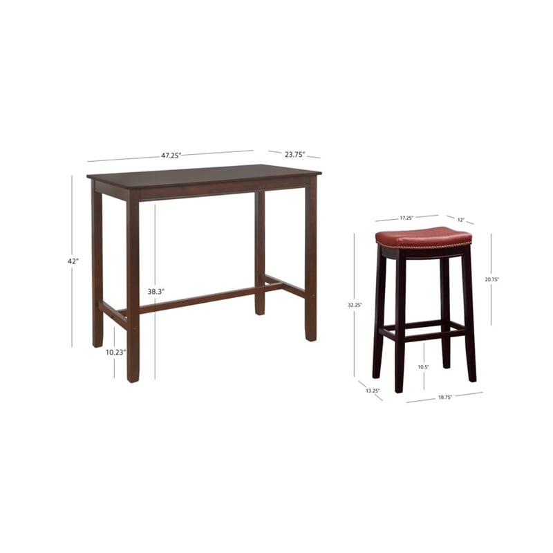 Pemberly Row 3-Piece Bar Dining Set with Faux Leather Seats in Brown Wood