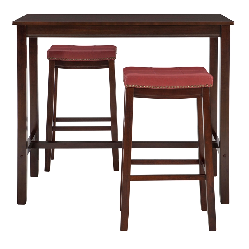 Pemberly Row 3-Piece Bar Dining Set with Faux Leather Seats in Brown Wood