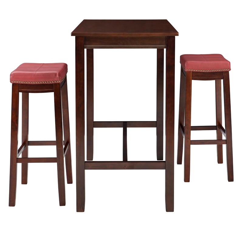 Pemberly Row 3-Piece Bar Dining Set with Faux Leather Seats in Brown Wood