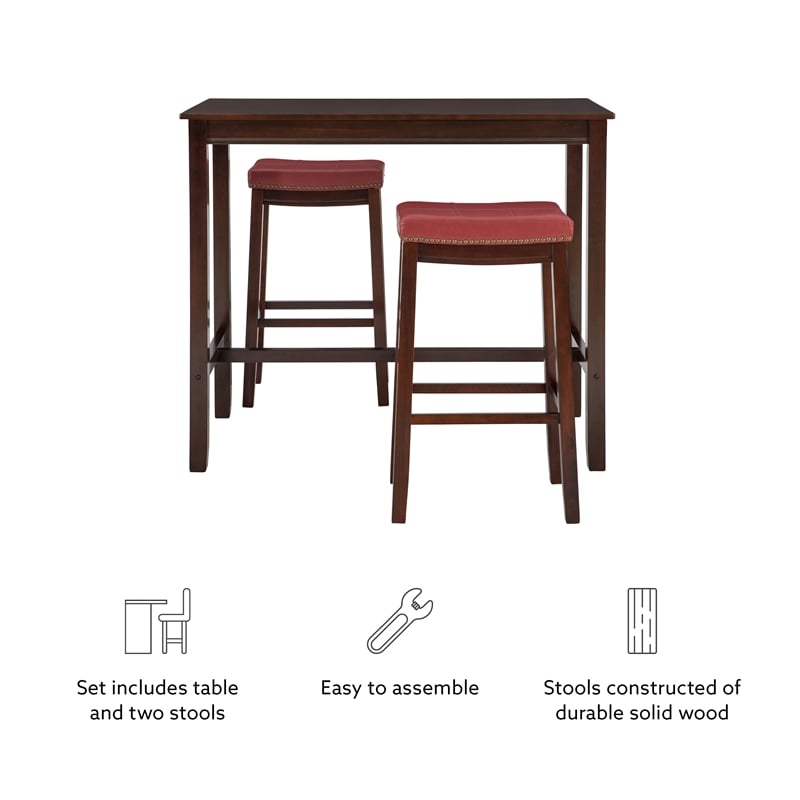 Pemberly Row 3-Piece Bar Dining Set with Faux Leather Seats in Brown Wood