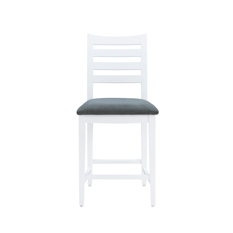 Pemberly Row Set of 2 White Beechwood Counter Stools with Upholstered Seats
