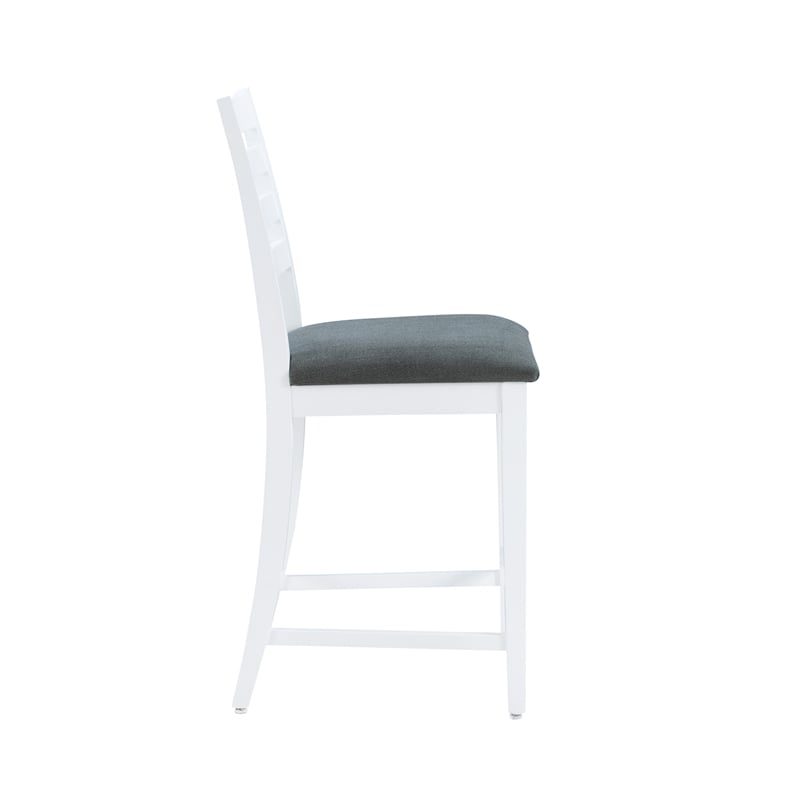 Pemberly Row Set of 2 White Beechwood Counter Stools with Upholstered Seats
