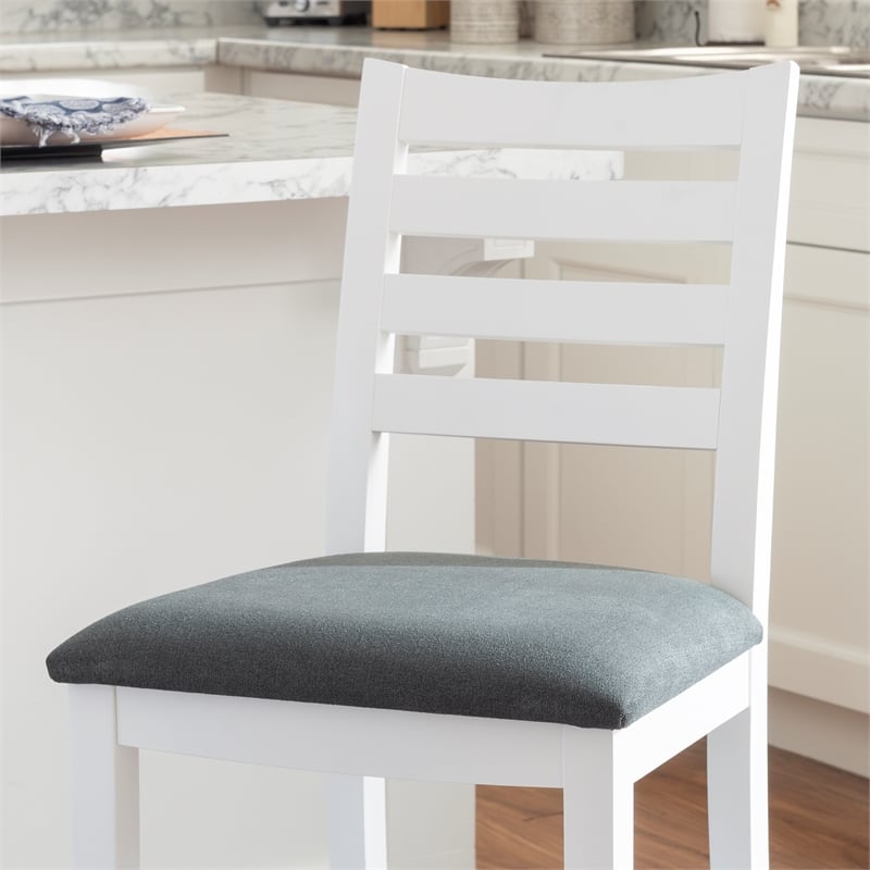 Pemberly Row Set of 2 White Beechwood Counter Stools with Upholstered Seats