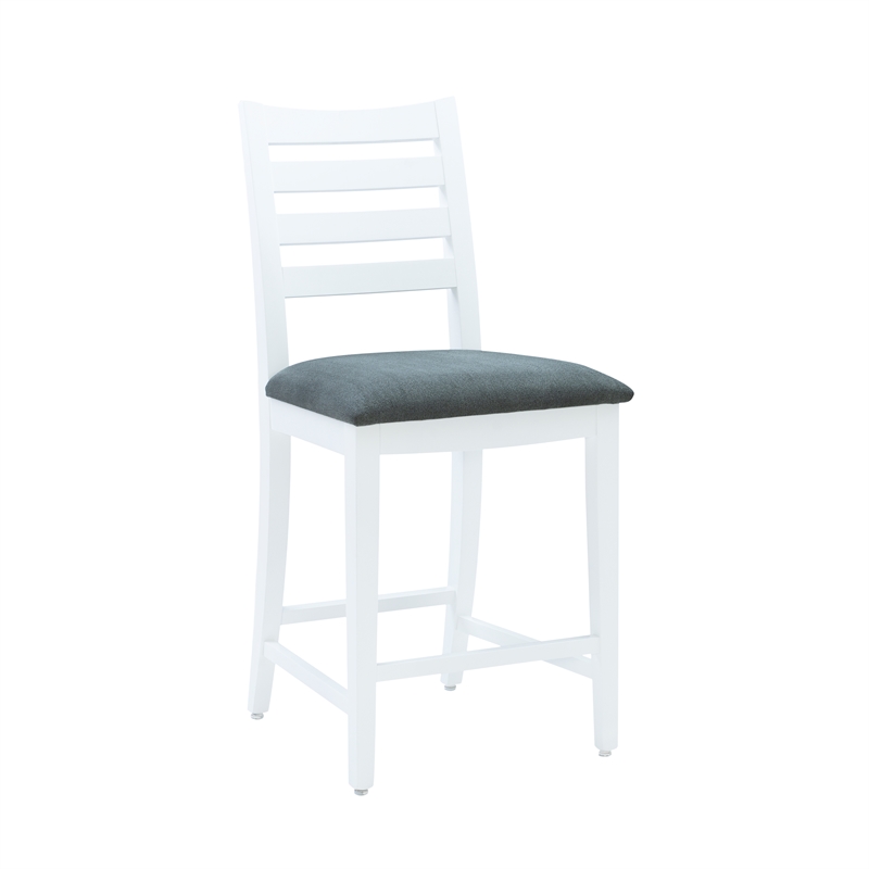 Pemberly Row Set of 2 White Beechwood Counter Stools with Upholstered Seats
