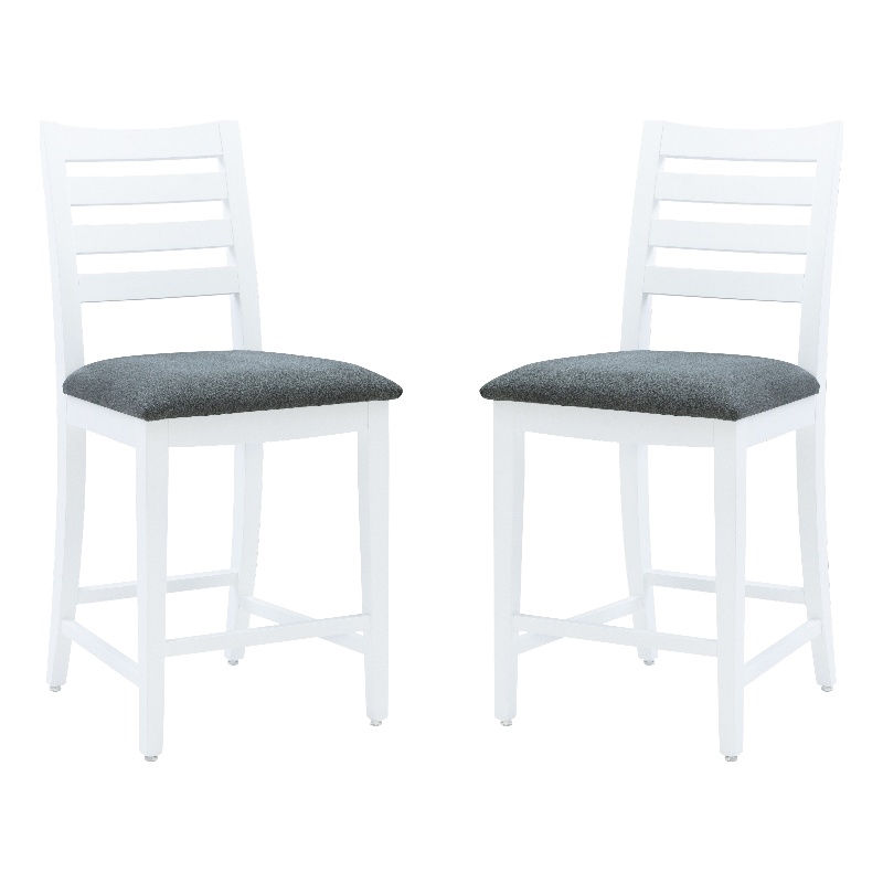 Pemberly Row Set of 2 White Beechwood Counter Stools with Upholstered Seats