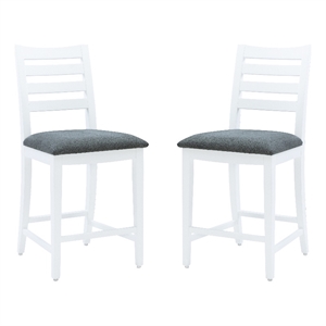Pemberly Row Set of 2 White Beechwood Counter Stools with Upholstered Seats