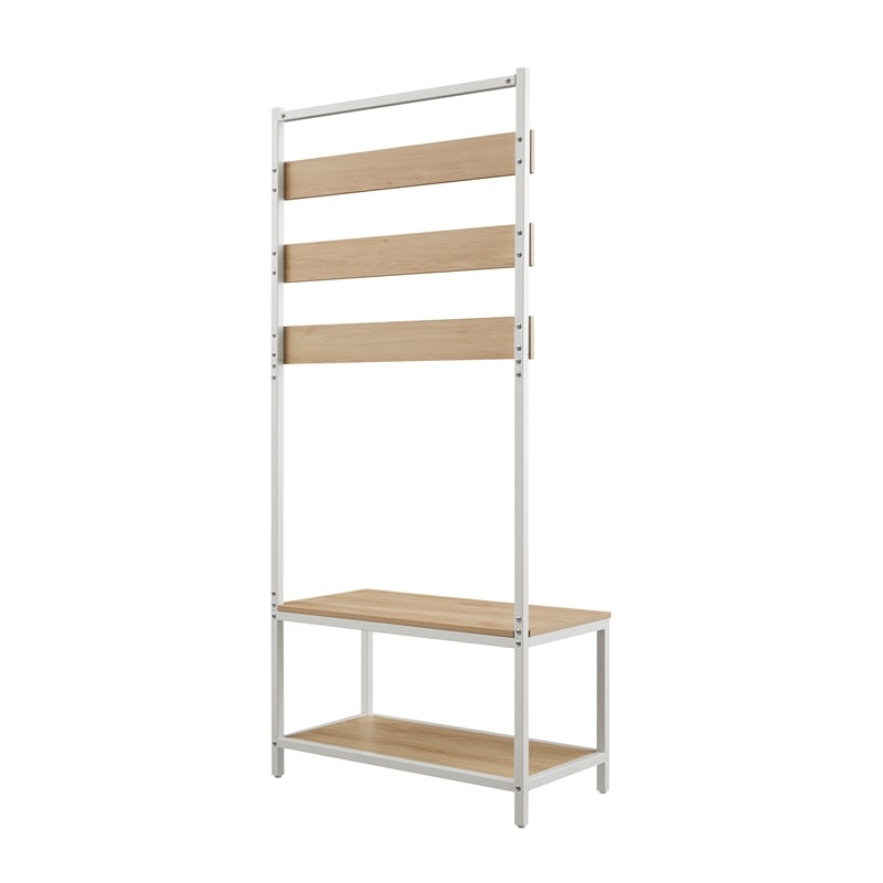 Pemberly Row White Metal Hall Tree with 11 Hooks and 2 Shelves