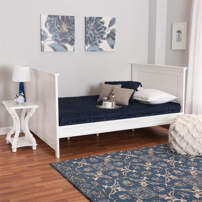Pemberly Row White Traditional Rubberwood Twin Daybed with Inset Panels