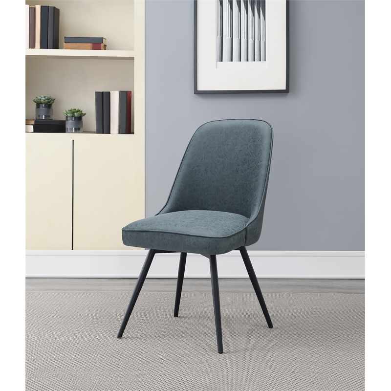 Pemberly Row Martel Faux Leather Swivel Chair with Black Legs in Navy