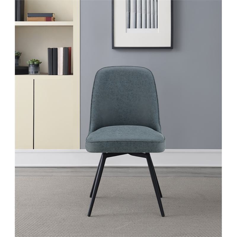 Pemberly Row Martel Faux Leather Swivel Chair with Black Legs in Navy