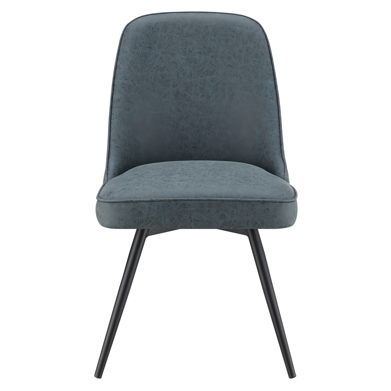 Pemberly Row Martel Faux Leather Swivel Chair with Black Legs in Navy