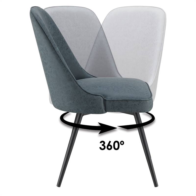 Pemberly Row Martel Faux Leather Swivel Chair with Black Legs in Navy