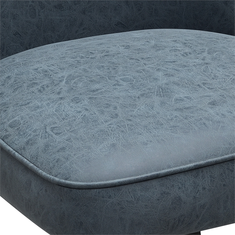 Pemberly Row Martel Faux Leather Swivel Chair with Black Legs in Navy