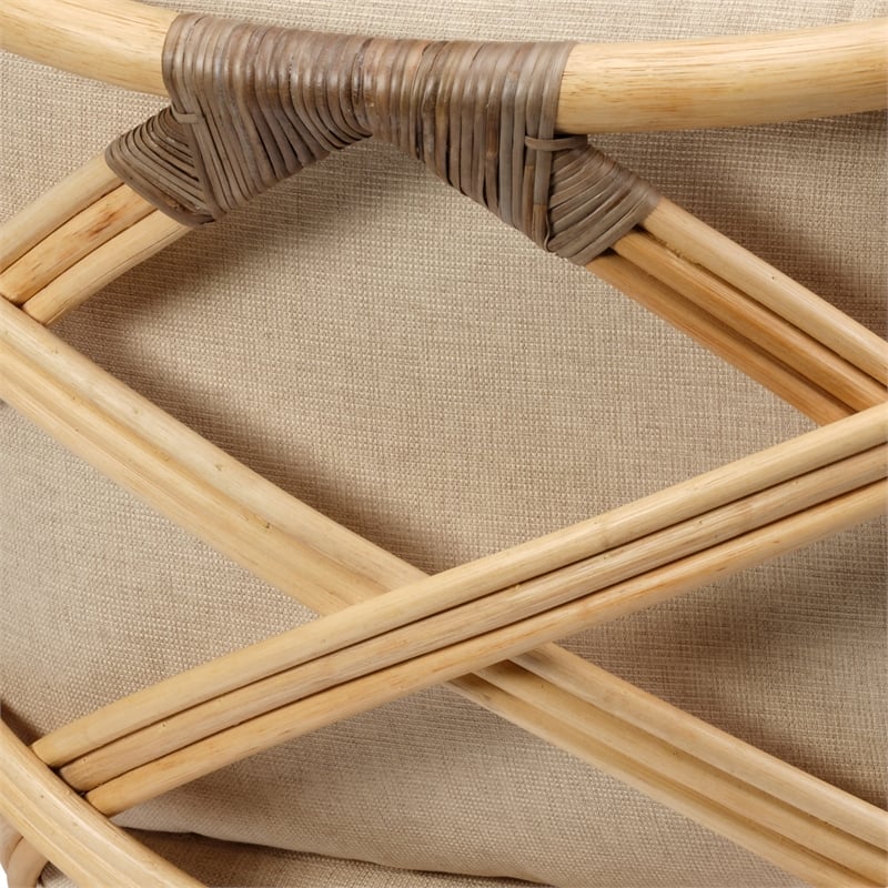 Pemberly Row Transitional Rattan & Fabric Lounge Chair in Natural/Gray