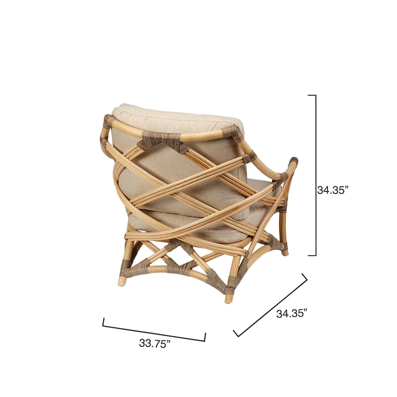Pemberly Row Transitional Rattan & Fabric Lounge Chair in Natural/Gray