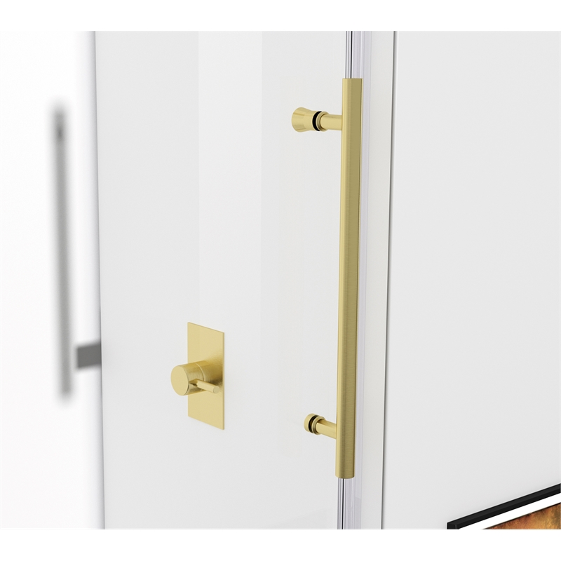 Pemberly Row Frameless Stainless Steel Tub Door in Brushed Gold