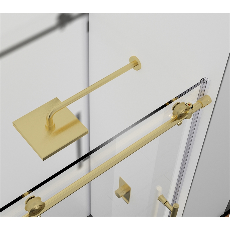 Pemberly Row Frameless Stainless Steel Tub Door in Brushed Gold