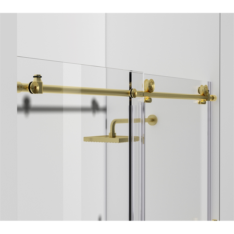 Pemberly Row Frameless Stainless Steel Tub Door in Brushed Gold