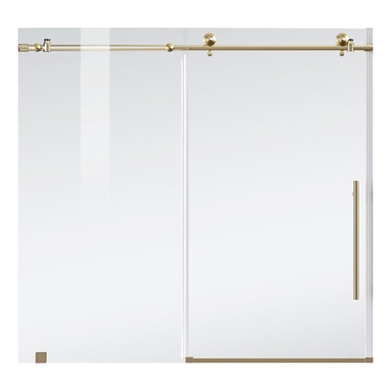 Pemberly Row Frameless Stainless Steel Tub Door in Brushed Gold
