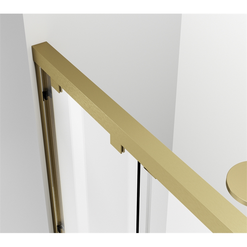Pemberly Row Semi-Frameless Aluminum Tub Door in Gold with Double Slides