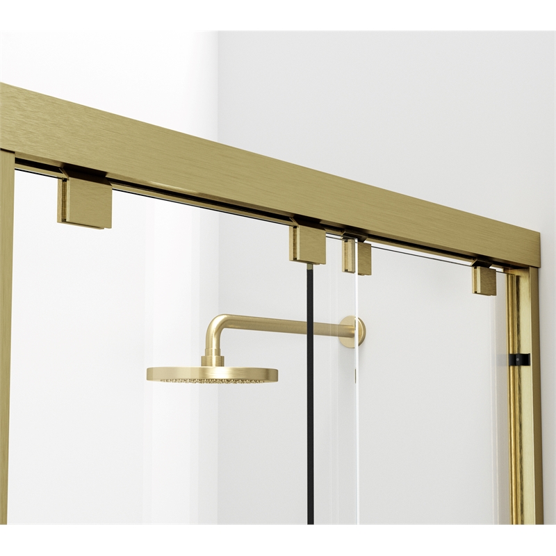 Pemberly Row Semi-Frameless Aluminum Tub Door in Gold with Double Slides
