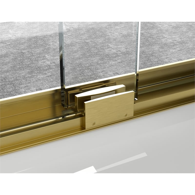Pemberly Row Semi-Frameless Aluminum Tub Door in Gold with Double Slides