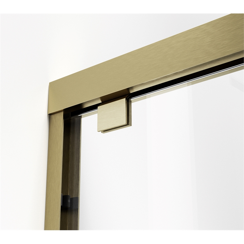 Pemberly Row Semi-Frameless Aluminum Tub Door in Gold with Double Slides