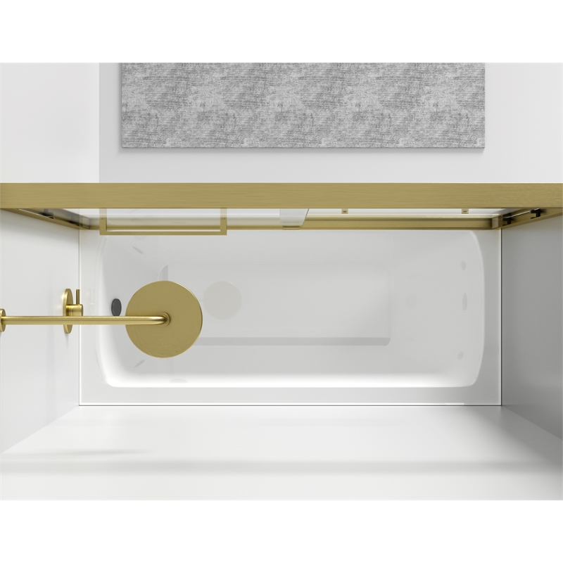 Pemberly Row Semi-Frameless Aluminum Tub Door in Gold with Double Slides